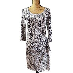 Gerard Darel Zebra Print Silk Cotton Ruched Side Tie Dress Size 38/US 6 France
